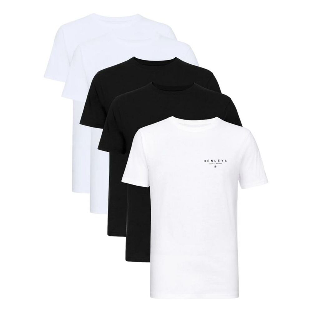 Henleys Mens Hencinq A T-Shirt (Pack of 5) / Black/White